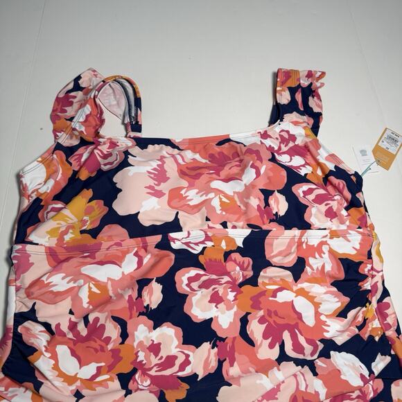 Kona Sol Swimsuit One-Piece Women’s Size 22 Floral Print Ruched Adjustable Strap - Picture 5 of 12